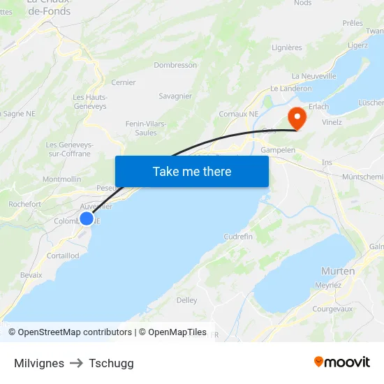 Milvignes to Tschugg map