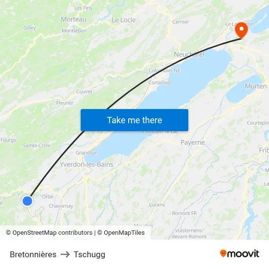 Bretonnières to Tschugg map