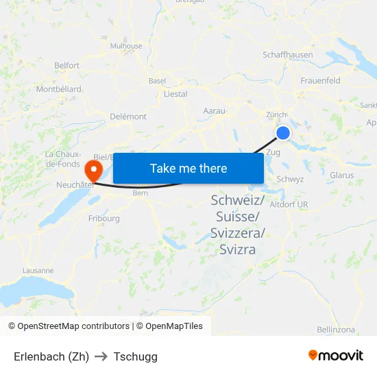 Erlenbach (Zh) to Tschugg map