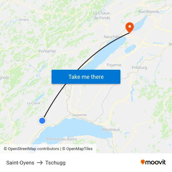 Saint-Oyens to Tschugg map