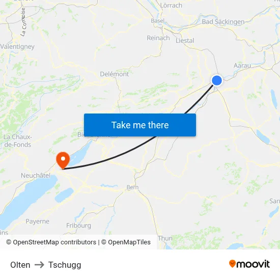 Olten to Tschugg map