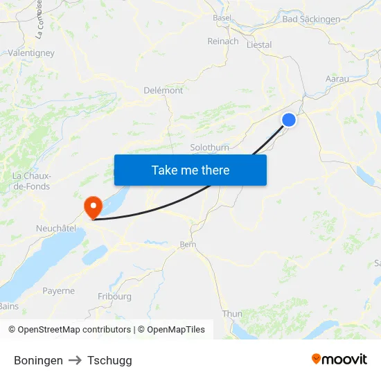 Boningen to Tschugg map