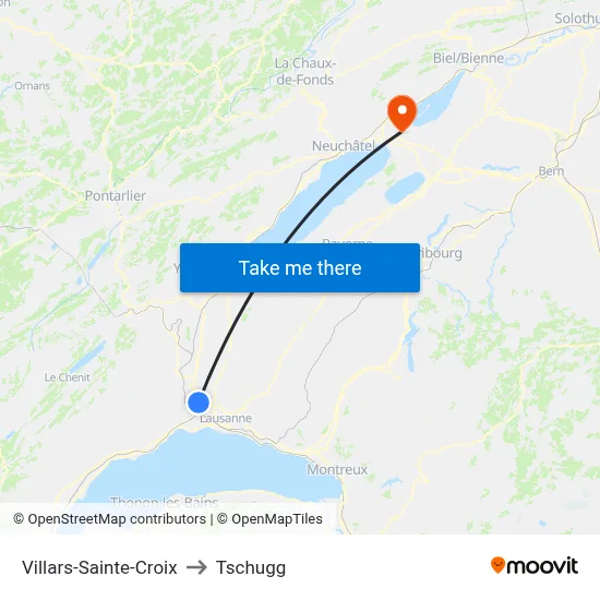 Villars-Sainte-Croix to Tschugg map
