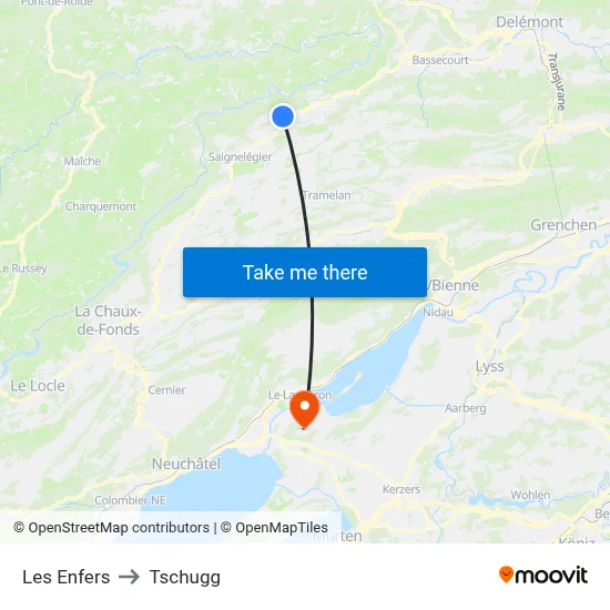 Les Enfers to Tschugg map