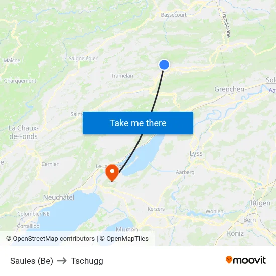 Saules (Be) to Tschugg map