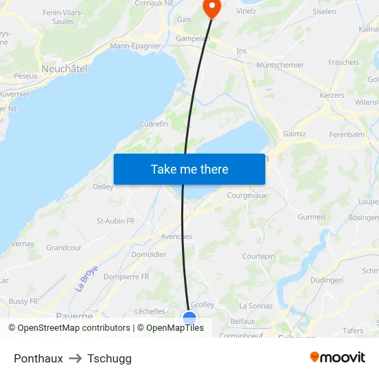 Ponthaux to Tschugg map