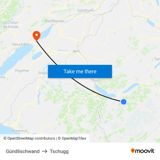 Gündlischwand to Tschugg map