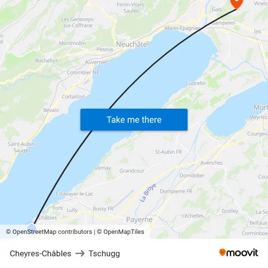 Cheyres-Châbles to Tschugg map