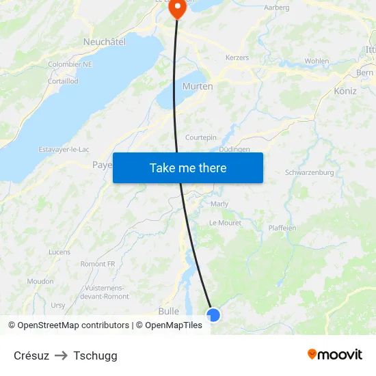 Crésuz to Tschugg map