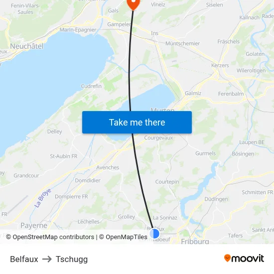 Belfaux to Tschugg map