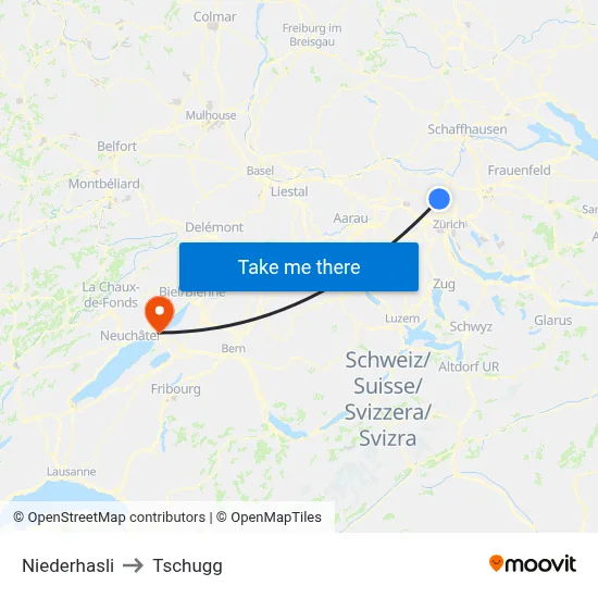 Niederhasli to Tschugg map