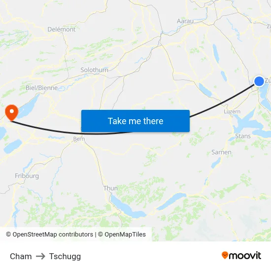 Cham to Tschugg map