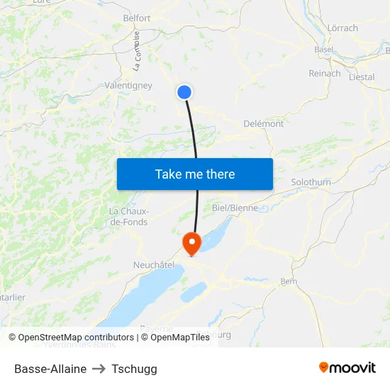 Basse-Allaine to Tschugg map
