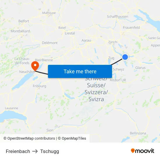 Freienbach to Tschugg map