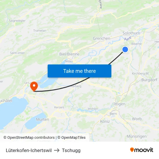 Lüterkofen-Ichertswil to Tschugg map