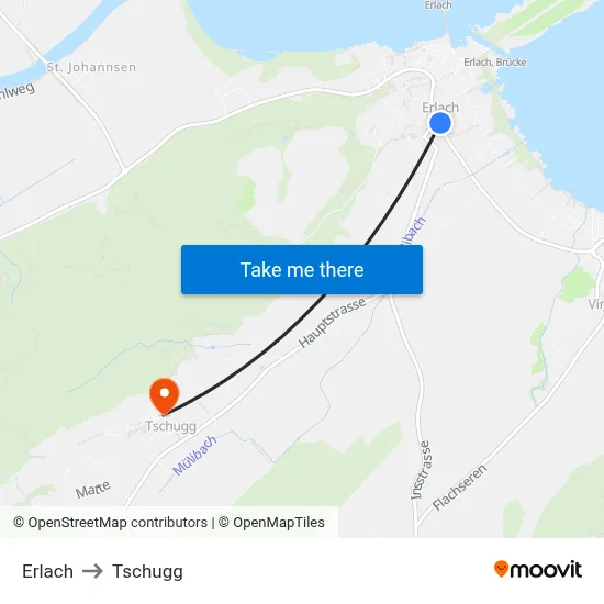 Erlach to Tschugg map