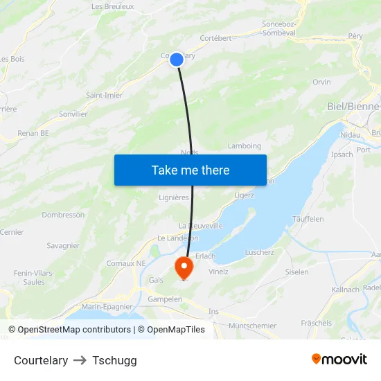Courtelary to Tschugg map