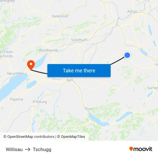 Willisau to Tschugg map