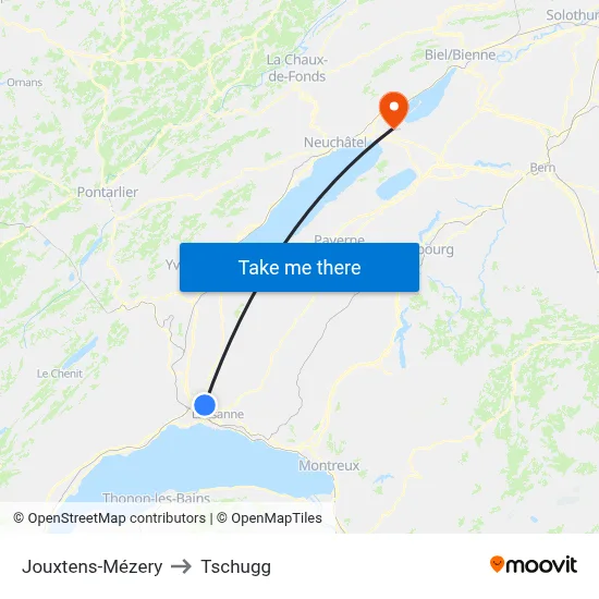 Jouxtens-Mézery to Tschugg map