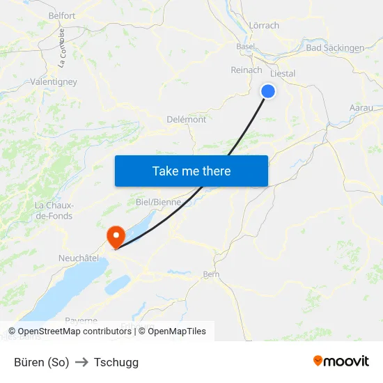 Büren (So) to Tschugg map