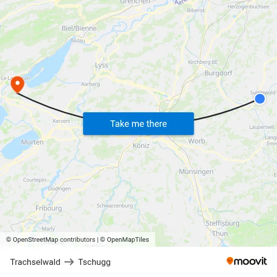 Trachselwald to Tschugg map