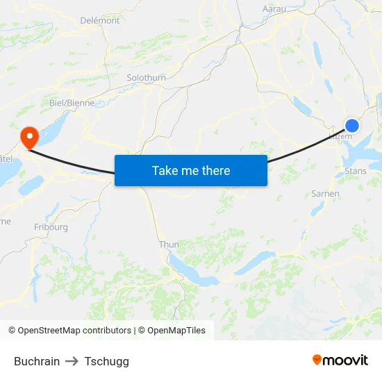 Buchrain to Tschugg map