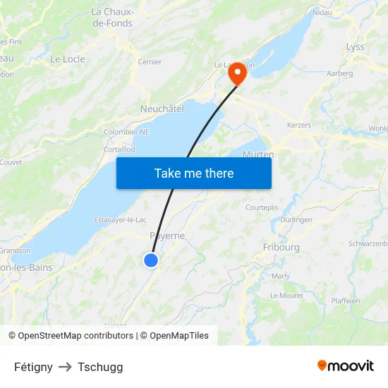 Fétigny to Tschugg map