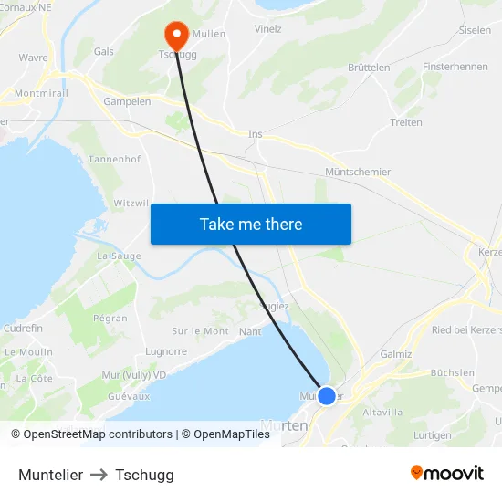 Muntelier to Tschugg map