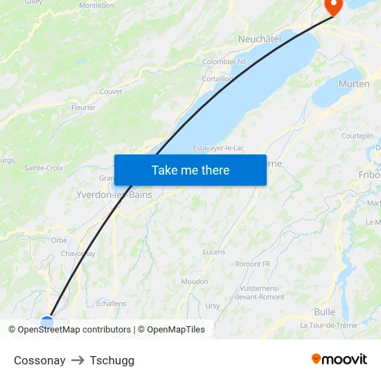 Cossonay to Tschugg map