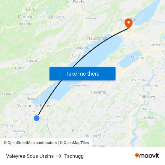 Valeyres-Sous-Ursins to Tschugg map