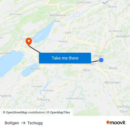Bolligen to Tschugg map