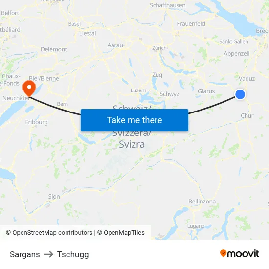 Sargans to Tschugg map