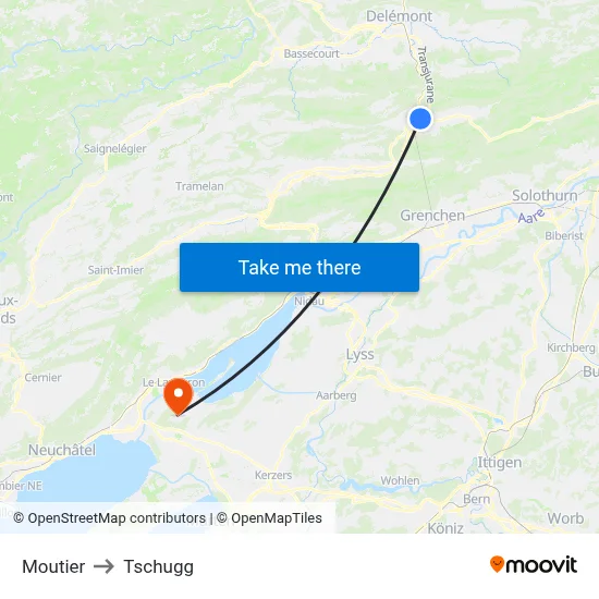 Moutier to Tschugg map