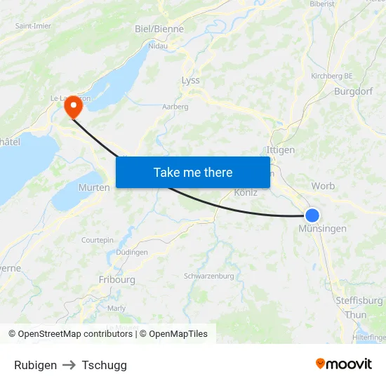 Rubigen to Tschugg map
