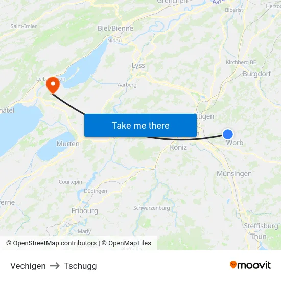 Vechigen to Tschugg map