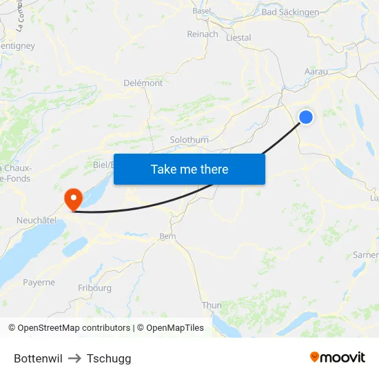 Bottenwil to Tschugg map