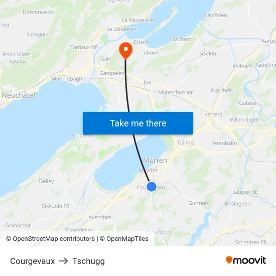 Courgevaux to Tschugg map