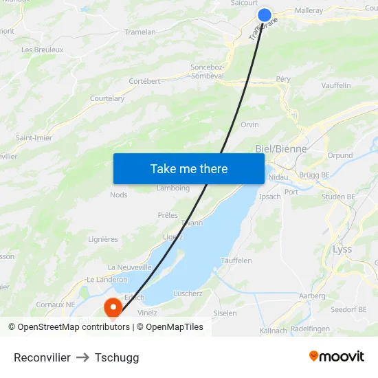 Reconvilier to Tschugg map