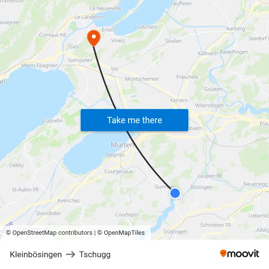 Kleinbösingen to Tschugg map