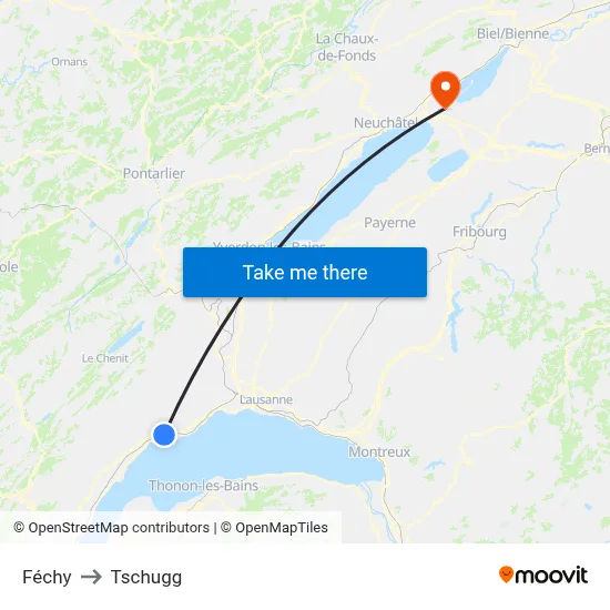 Féchy to Tschugg map