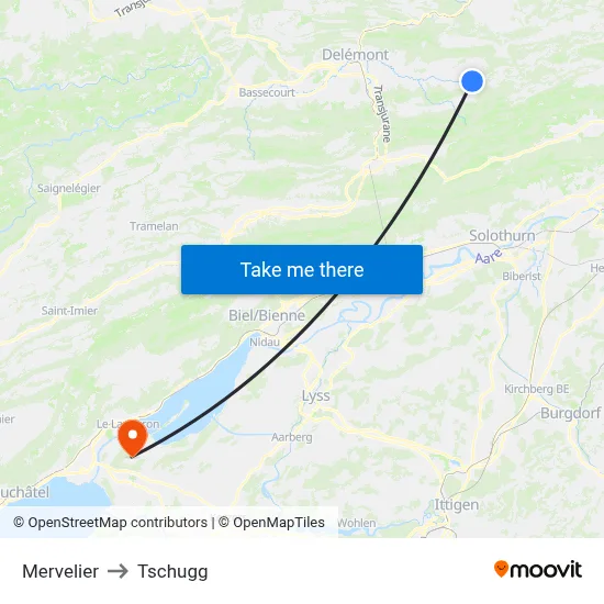 Mervelier to Tschugg map