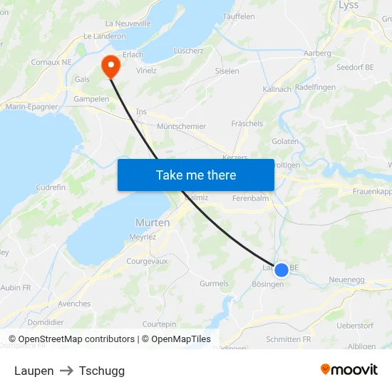 Laupen to Tschugg map