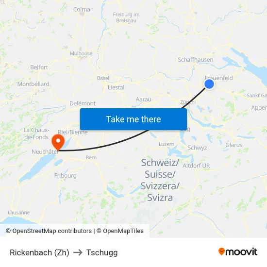 Rickenbach (Zh) to Tschugg map