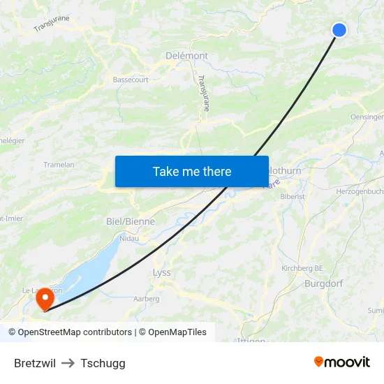 Bretzwil to Tschugg map