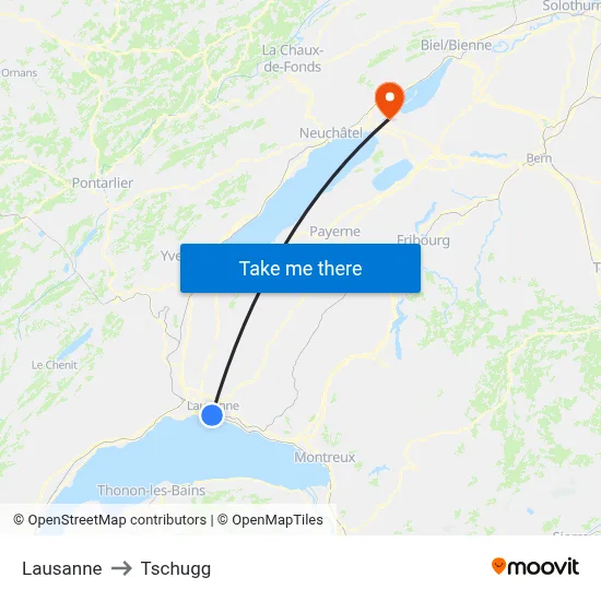 Lausanne to Tschugg map