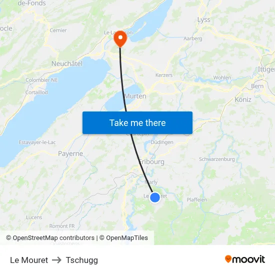 Le Mouret to Tschugg map