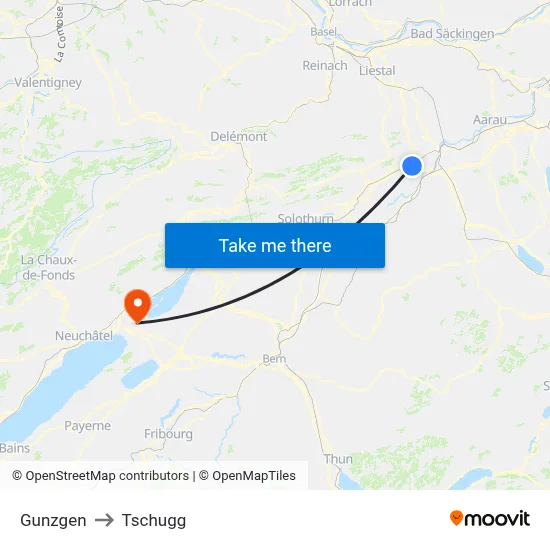 Gunzgen to Tschugg map