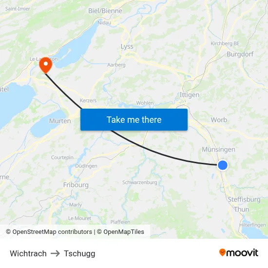 Wichtrach to Tschugg map