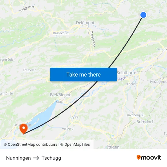 Nunningen to Tschugg map