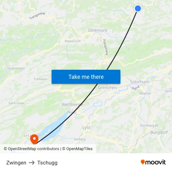 Zwingen to Tschugg map